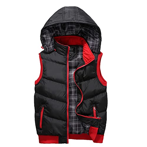 WENKOMG1 Men's Double zipper Vest Hoodie, Fall Winter Solid Color Coat Warm Thick Waistcoat Sleeveless Loose Jacket2