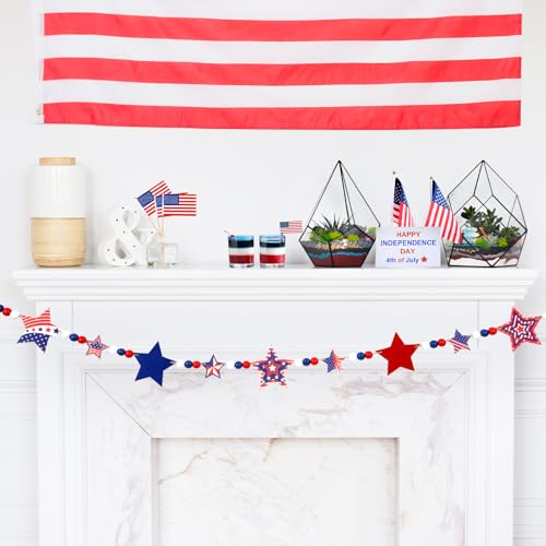 Image of MARFOREVER Patriotic Wooden Bead Garland Independence Day Decorations 4.2 FT