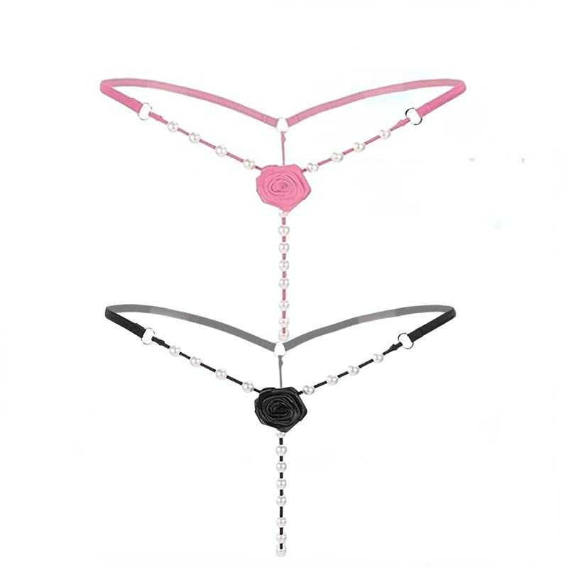 Image of Women's Pearl T Back G String Embroidery Rose Flowers Beaded Thong Panty Underwear Sexy Micro Underpant Christmas