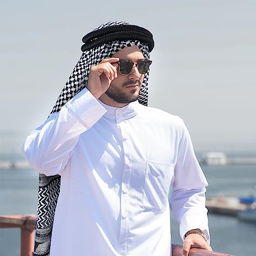 Arab Shemagh Muslim Keffiyeh Head Wrap Scarf Arabic Tactical Desert Headwear with Aqel Rope Halloween Costume Accessories