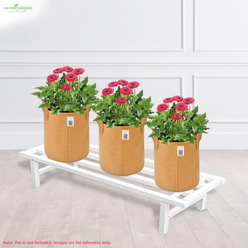 Image of Anandi Green's White Heavy Duty 1 Tier Metal Plant Stand for Grow Bags Planters and Pots Rust Resistant Plant Pot Holder Rack for Outdoor Balcony Indoor Living Room and Garden Supports Up to 100 kg