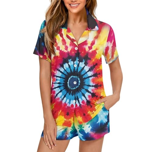 Image of Pjs Womens Short Sleeve Button Down Pajamas Set Two-Piece Nightwear with Pockets