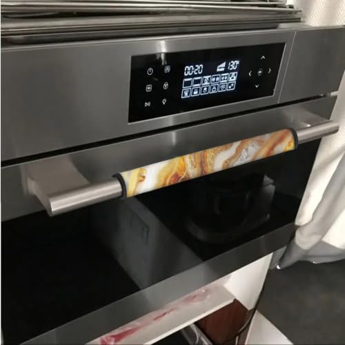 Image of Refrigerator Door Handle Covers Set of 6 Washable Kitchen Appliance Decor Handles Keep Clean Anti-Slip Fridge Accessories Home Decor, Gold Gray Marble Print