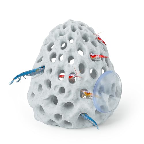 Uniclife Shrimp Cave Shrimp Hides for Aquarium Realistic Plastic Aquarium Coral Rock Decorations with Suction Cup Betta Hideout Tank Accessories for Fish Tank Decor Hiding & Resting