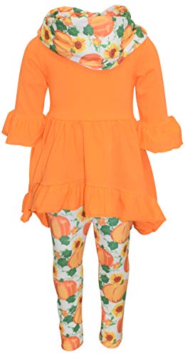 Image of Unique Baby Girls Kids Toddler 3pc Outfit Set Long Sleeve Cotton Blend Tunic Top Leggings and Scarf