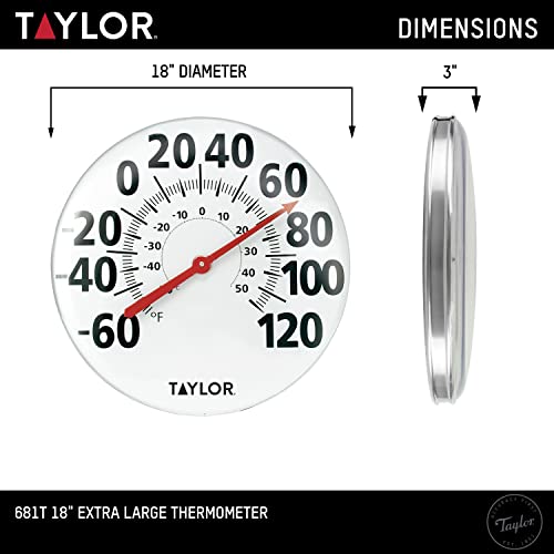 Image of Taylor Extra Large Metal Wall Indoor Outdoor Thermometer, Easy to Read Numbers for Patio, Pool, and Indoor Areas, 18 inch, White