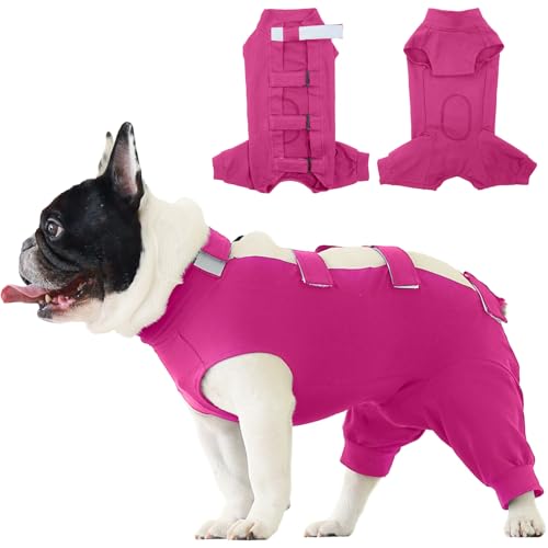 IECOii Dog Recovery Suit - Soft Surgical Onesie for Post-Surgery Dogs, Protects Abdominal & Rear Leg Wounds, Stops Licking, L-Rosered Large(Chest:22.8-27.2 in) Rosered