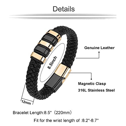 Leather Bracelet for Men Braided Cuff Wristband Stainless Steel Clasp in Silver and Gold Jewellery Gift4