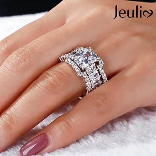 Jeulia 3-Piece Wedding Ring Set - 5.2ct Radiant Cut Engagement Ring & Eternity Bands in Sterling Silver with Cubic Zirconia Diamonds3