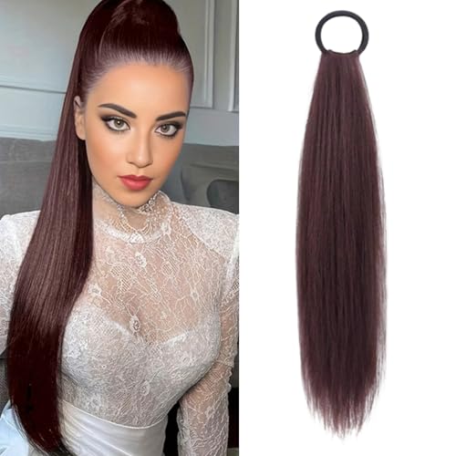 HTTDSLF Coleta Postiza Pelo Natural, Postizos de Pelo 60 cm Largo Liso Cola de Caballo Extensiones Natural Marrón Oscuro, Coleta Postiza Fibras Sintéticas Postizo para Mujeres y Niñas