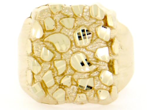 10k Solid Yellow Gold Nugget Diamond Cut Mens Ring2