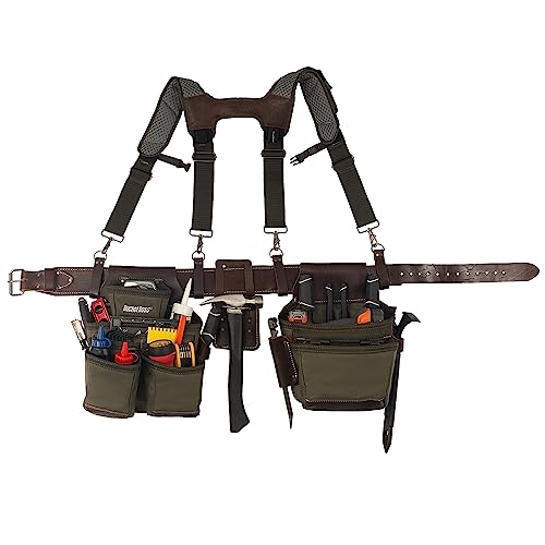 Bucket Boss Leather Hyrbid Tool Belt With Suspenders In Green, 55505-Gr #TOP2