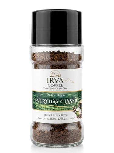 Image of IRVA Everyday Classic Smooth Roast Instant Coffee | Agglomerated Premium Granules | Smooth, Well-Balanced Taste with Rich Aroma | Crafted for Everyday Enjoyment | Perfect for Black & Milk Coffee | 100 g | Makes 40 -50 Cups