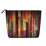 Neceser de viaje de cáñamo falso de madera colorida, organizador de artículos de tocador reutilizable para mujeres, múltiples usos