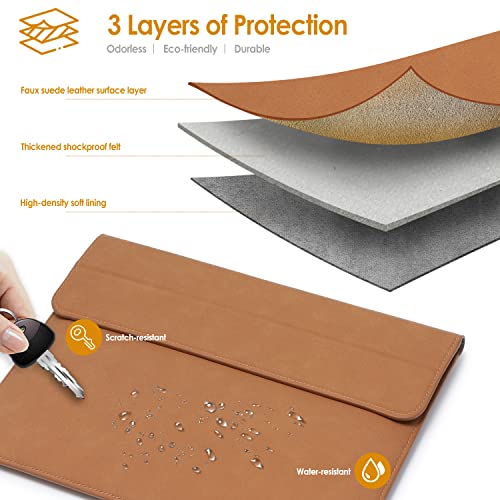 Hyzuo 13.3-14 Inch Laptop Sleeve Case With Stand Feature Compatible With Macbook Pro 14 M2/M1 Pro/Max A2779 A2442 2021-2023, Macbook Air 13 Inch 2010-2017, With Accessory Bag-Brown #TOP3