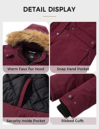 Soularge Women's Plus Size Winter Ski Jacket Waterproof Padded Coat With Removable Hood (Red, 4X) #TOP6