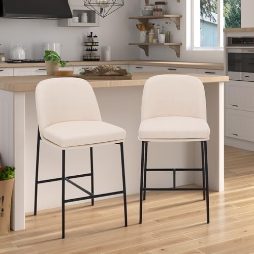 Image of COLAMY Counter Height Bar Stools Set of 2, 25 Inch Modern Fabric Kitchen Island Stools with Back, Upholstered Counter Barstools Armless Bar Chairs with Metal Legs for Island Dining Room Bar, Beige