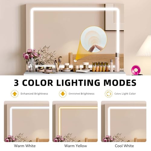 image for DWVO LED Lighted Vanity Set with Ample Storage, Integrated Power Strip