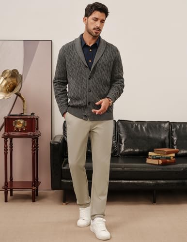 Men's Casual Khaki Dress Pants for Men Classic Fit Expandable Waist Casual Business Work Pants Twill Tapered Pants S4