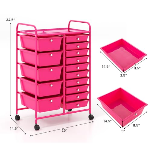image for Giantex 15 Drawers Rolling Cart, Classroom Organizers, Storage Cart wi