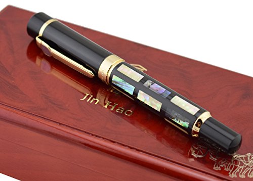 Jinhao 650 Bright Pearl Verde oscuro concha de mar bolígrafo de punta redonda, firma Pen Ejecutivo de negocios de lujo con caja de regalo de madera