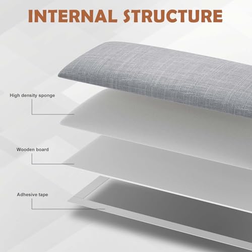 IFNOW Upholstered Wall Mounted Headboard, 3D Soundproof Wall Panels Peel and Stick for Queen Size, Reusable and Removable Tufted Bed Headboard in Light Grey (9 Panels, 10" x 24") - Thumbnail 2