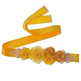 Amervie Cinturón con flores perlas Rhinestone para novia de boda/vestido de ducha de bebé, amarillo, talla única
