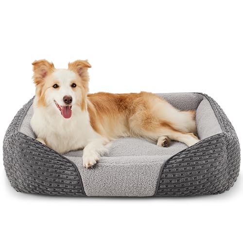 Heymamba Large Dog Bed with Zipper to Easily Remove the Cover, Dog Beds with 1.8KG Particle Memory Sponge to Support Joint, XL Dog Beds Large for Hound/Border Collie/Golden Retriever, 78x63x23cm