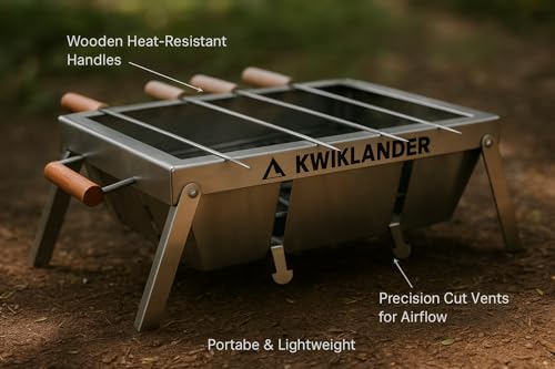 Image of Compact Portable Foldable Stainless Steel Tandoor Charcoal Barbeque BBQ Grill Set with 4 Skewers, Tongs, Bag, Charcoal Tray + Top Cooking Grate For Home Outdoor Garden | 32x28 cm