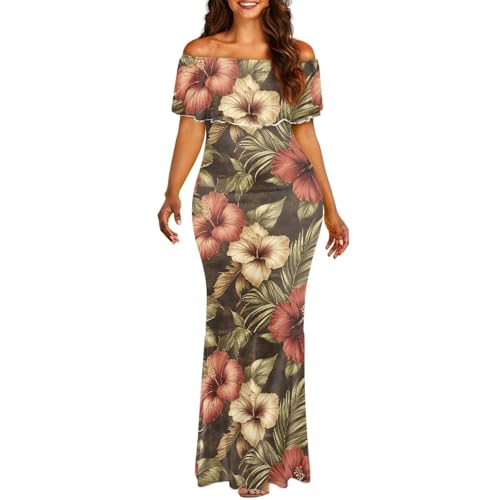 Image of Polynesian Dresses for Women Off Shoulder Maxi Dress Puletasi Samoan Dresses S-7XL