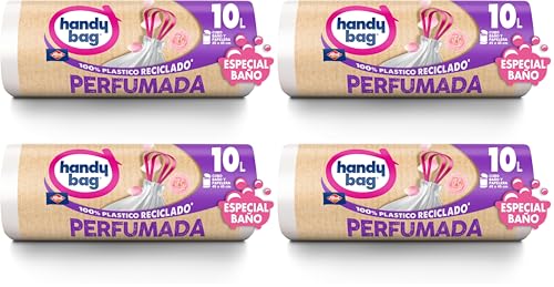 Handy Bag Bolsas de basura Perfumadas Especial Baño - Bolsas resistentes y antigoteo para cuarto de baño, diseñadas especialmente para cubo de basura pequeño, 100% plástico reciclado, 10L, 12 bolsas