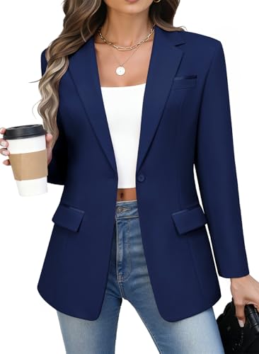 Kelyaa Women's Casual Business Blazer Notched Lapel One Button Open