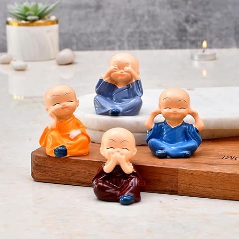 Collectible India Buddha Monk Set Statue Home decor Items Figurines Showpiece - Cute Mini Buddha Statue for Car Dashboard Table Top Diwali Home Decoration Gift Items (Type 1 Monk) Cover