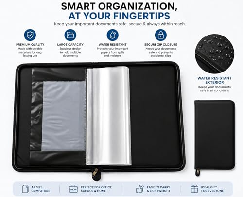 Image of PU Leather File Folder with 40 Sleeves - A4 Size Document Organizer - Professional Presentation Binder, Business Portfolio for Certificates, Reports, and Contracts - Durable & Stylish (Pack of 1)
