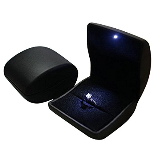 Fascinating Diamonds Deluxe Black LED Lighted Engagement Proposal Ring Box Case PU Leather