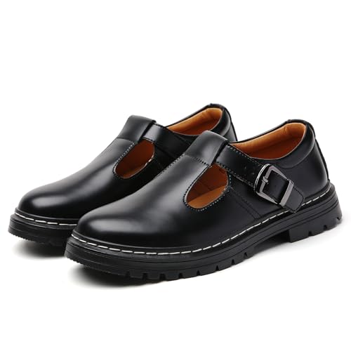 Image of Women's Platform T-Strap Mary Janes Oxford Dress Shoes | Chunky Non-Slip Classics Round Toe Comfort Casual School Work Uniform Shoes with Buckle Retro Comfortable Walking Shoes