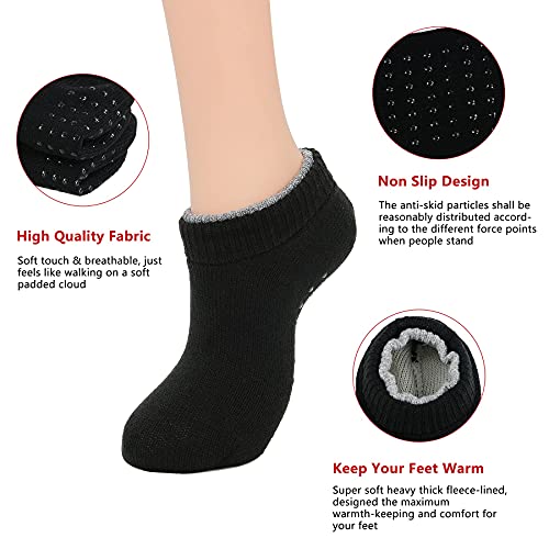 Zando Womens Warm Slipper Socks House Cozy Ankle Socks Women Winter Slipper Socks With Gripper Non-Slip Cozy Fuzzy Socks Low Cut Thick Non Skid Socks Knitted Cabin Socks Black #TOP5