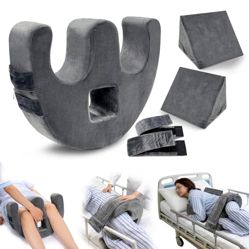 CRAURU Patient Turning Device U-Shaped Bedridden Turnover Pillow with Fixing Strap & Back Support Cushions for Bedsore Pressure Relief Bed Ridden Patient Supplies for Elderly Nursing Gray