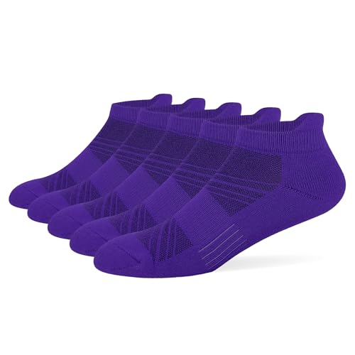 Image of Women's & Men's Breathable Athletic Running Low Cut Socks Cotton Cushioned Ankle Tab Socks, 5 Pairs