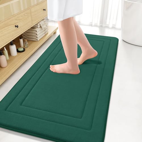 Arotive Memory Foam Bathroom Rug Mat 54x24, Ultra Soft and Absorbent Bath Mat, Machine Wash Dry, Comfortable Bath Rug Carpet for Bathroom Floor, Tub and Shower, Dark Green