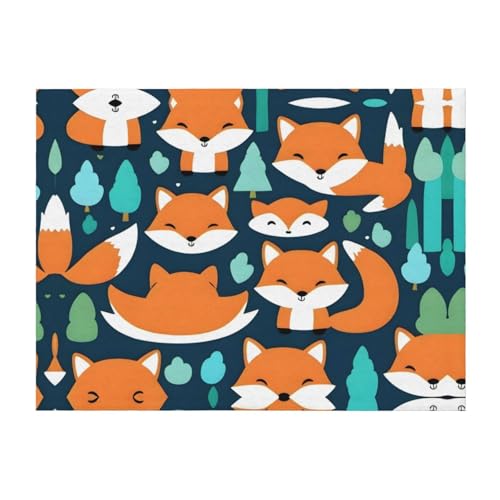 POEZJZW Fox Forest Happy Cut - Manta de franela de 50 x 40 pulgadas, para sofá, cama, noche de cine, campamento y viajes