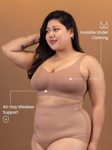 Image of Krvvy Premium Plus Size Super Supportive Bra | Full Coverage for Heavy Bust | Wireless Bra for Saggy Breast Support, Removable Cups, Wide Straps and Seamless Everyday Padded Bra 4 Hook Closure