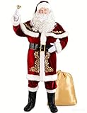 Wabolay Santa Claus Costume for Men Santa Suit Adults 12pcs Mens Deluxe Professional Christmas Clause Outfit Xmas Suits Adult L