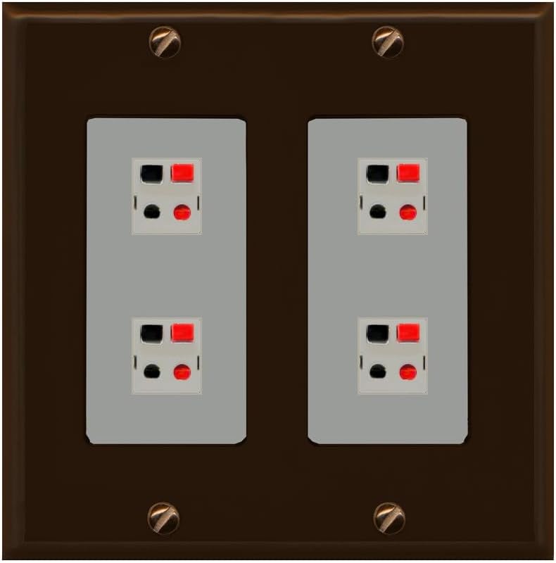 RiteAV 4 Port Speaker Wire Plug Jack Wall Plate - 2 Gang [Stainless/Gray]