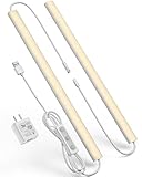 Vovamo Plug-in Under Cabinet Lighting, Dimmable Under Counter Lights for Kitchen, 2pcs 12 Inch, Warn White 3000K Linkable USB Led Closet Light, Wired Indoor Night Lights Bar for Desk,Sink,Workbench