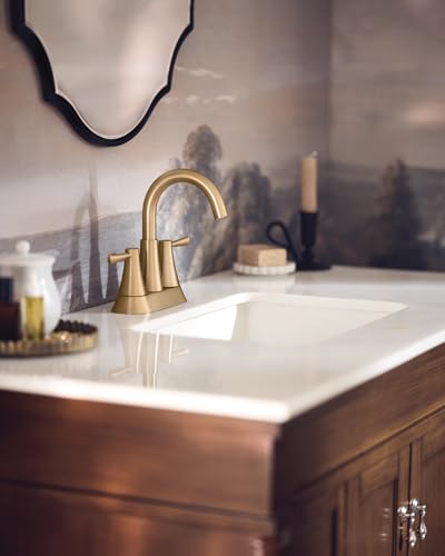 Image of Moen Ronan Bronzed Gold Two-Handle 4 inch Centerset Modern Bathroom Faucet with Push-Down Drain, 84022BZG (Pack of 2)