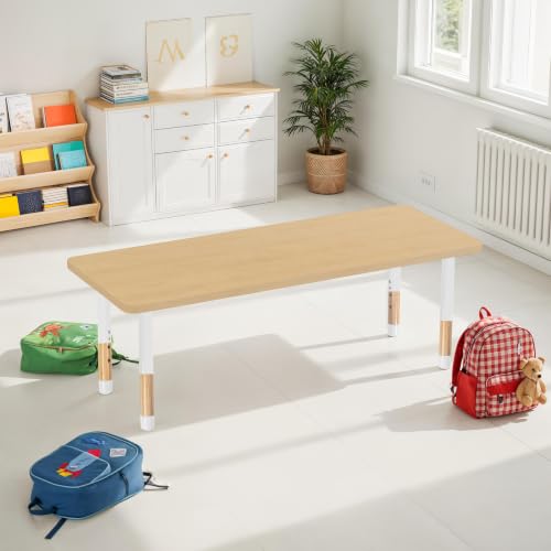 Image of 24 inch x 60 inch Rectangle Kids Classroom Table with Adjustable Chunky Wood Legs