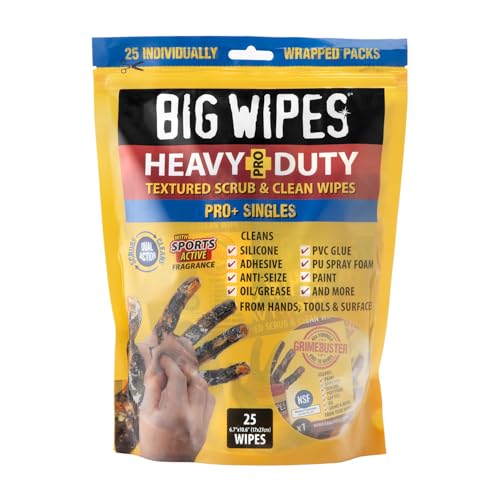 Image of BIG WIPES Heavy Duty Industrial Hand Cleaning Wipes, Textured Scrubbing Degreaser Wipes for Mechanics and Tool Cleaner - 25 Single Wipes (3 Pack)