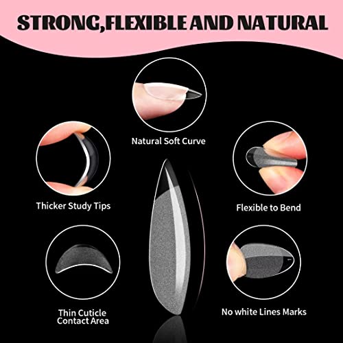Sinokame 600Pcs Extra Short Almond Soft Gel Nail Tips, Improved Edition Pre-Etched Xs Small Almond Full Cover Nail Tips For Tiny Small Baby &Average Nail Beds, Soak Off Nail Extensions & Clear Press On Nails Fake Nails, Clear 12 Sizes #TOP3