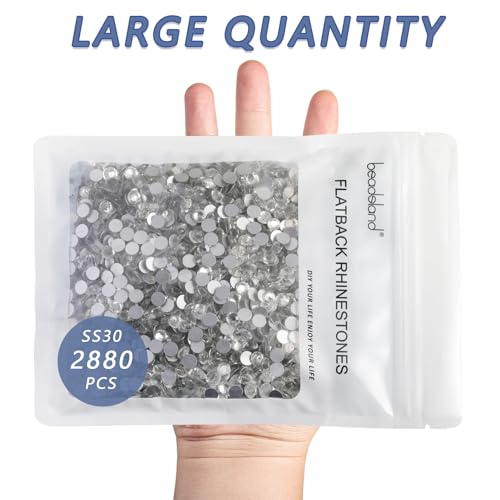 Image of Beadsland Flat Back Crystal Rhinestones Bulk, Crystal, SS30, 2880pcs | Flatback Glass Gems for Nails Crafts Clothes DIY Decoration, Glue Fix, 6.3-6.5mm